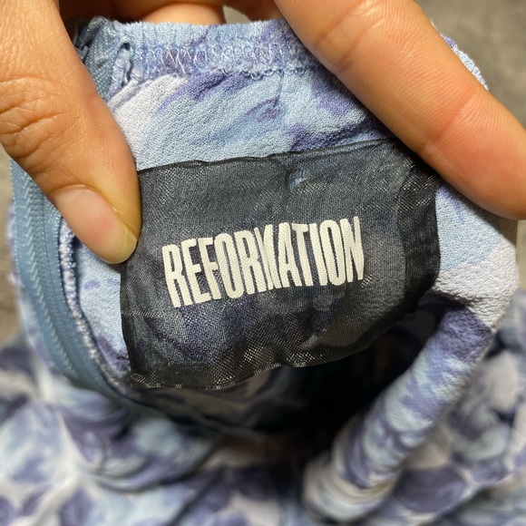 Reformation Blue Floral Off Shoulder Kaia Mini Dress Size 4 - Picture 7 of 10